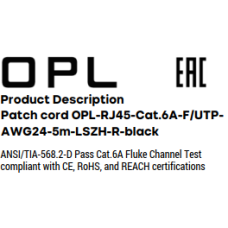 Патч корд OPL-RJ45-Cat.6A-F/UTP-AWG24-5,0m-LSZH