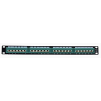 Патч панель 1U 24 порта с разъёмами под углом кат. 5е OPL-PPCat.5e-1U24-K-BL45 4 модуля по 6 портов синие